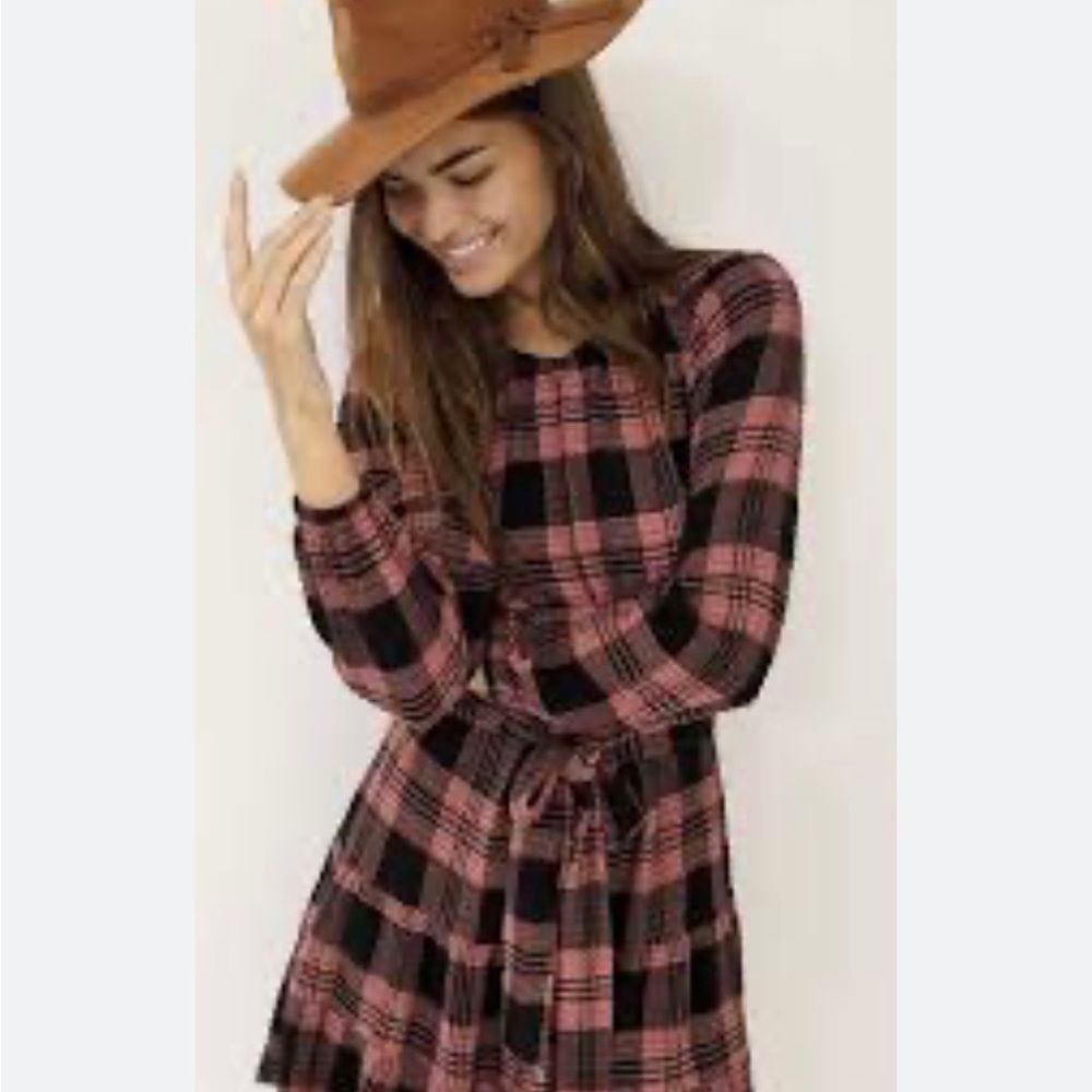Anthropologie Cloth And Stone Daia Plaid Mini Dress Size XS - Picture 7 of 9